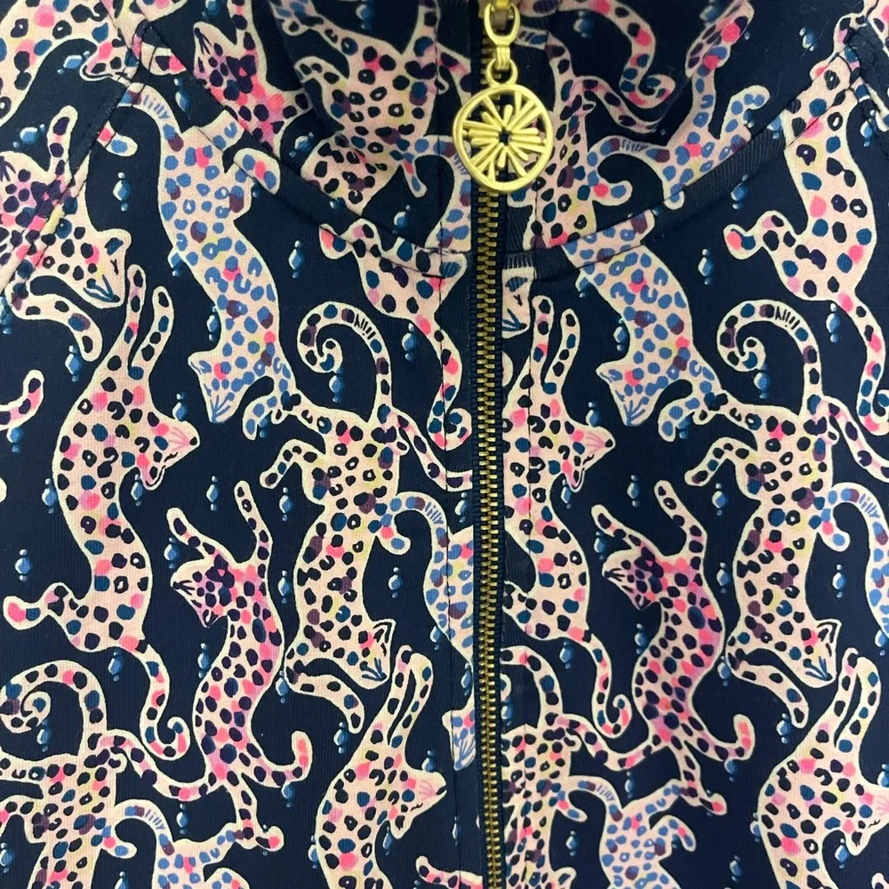 Lilly Pulitzer Navy and Pink Leopard Print Jacket - Picture 2 of 4